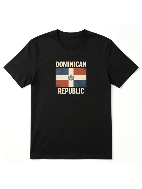 Dominican Republic Flag National Slogan Retro Graphic Tee for Men and Women, Family Reunion Family Gift Cotton Short Sleeves T-Shirt