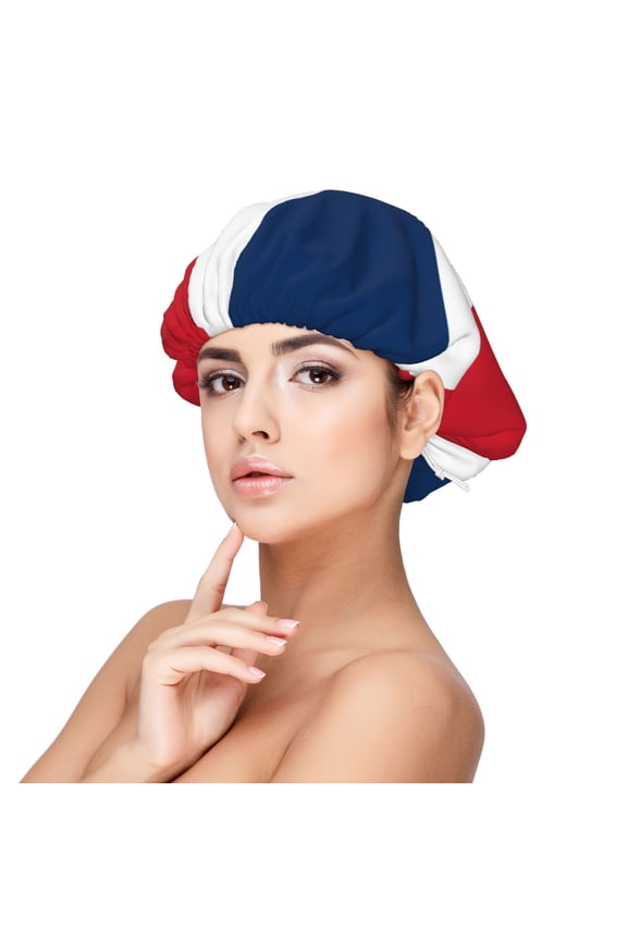 Dominican Republic Flag Satin Bonnet Adjustable Hair Bonnet For Sleeping Hair Bonnets For Women Curly Natural Hair