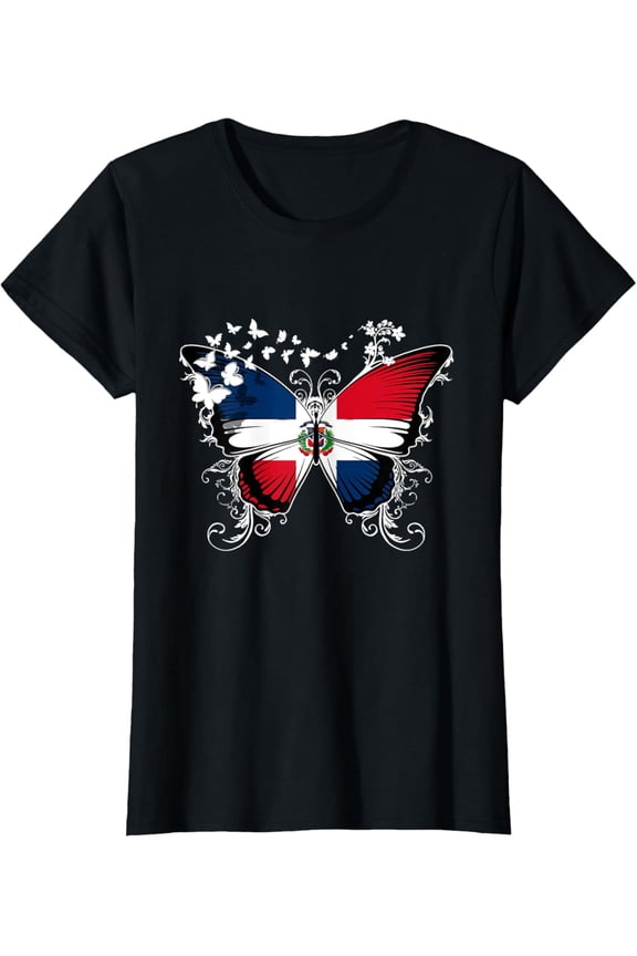 Dominican Republic Flag Shirt Butterfly Graphic T Shirt T-Shirt