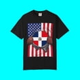 thumbnail image 1 of Dominican Republic Flag + USA Flag Pride T-shirt | Dominican + American Pride 4th Of July | Funny Viral Latino Tees | Unisex - 4 Colors, 1 of 6