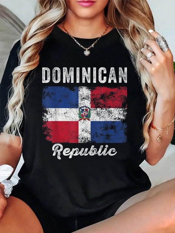 Dominican Republic Flag Vintage - Men Women - Dominican Flag T-Shirt casual short sleeve crew neck cotton tee tops for women