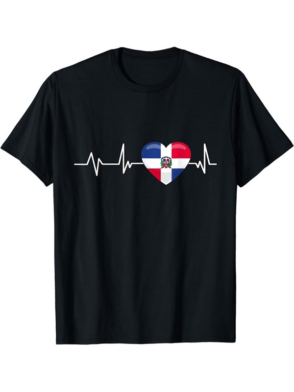 Dominican Republic Heartbeat Gift Dominican Republic T-Shirt Black Medium