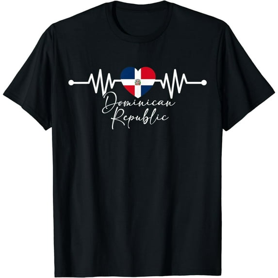 Dominican Republic Heritage Roots Heartbeat Flag Pride T-Shirt