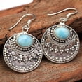 thumbnail image 1 of Dominican Republic Larimar Gemstone Dangle Earring - 925 Sterling Silver Jewelry Handmade Vintage Silver Earring 1.5", 1 of 3