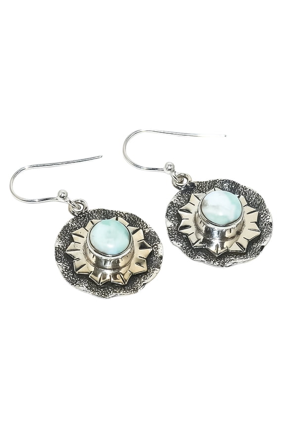Dominican Republic Larimar Solid 925 Silver Earring 1.38" (SE292-19)