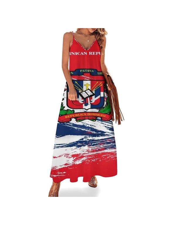 Dominican Republic Sleeveless Suspender Dress Summer Fashion Casual Long Dress