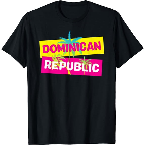 Dominican Republic Souvenir Colorful Palm Tree Graphic Image T-Shirt Black Large