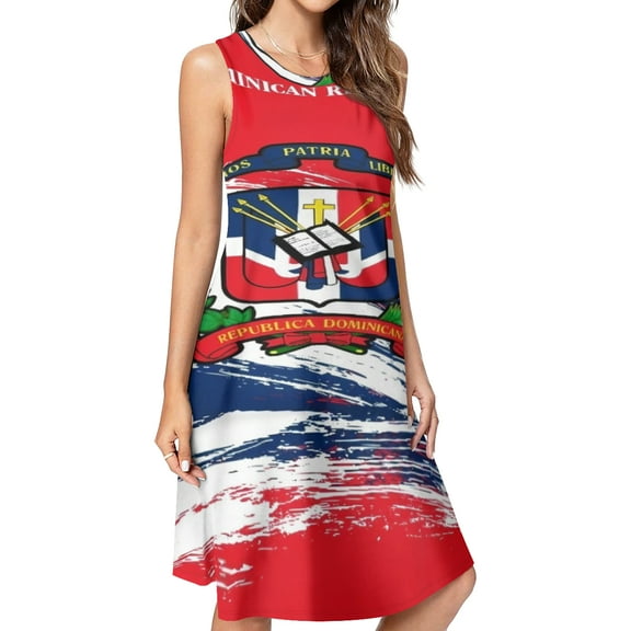 Dominican Republic Spring Summer Dresses for Women Fashion T-shirt Dress Casual Sleeveless Loose Sundress with Pockets
