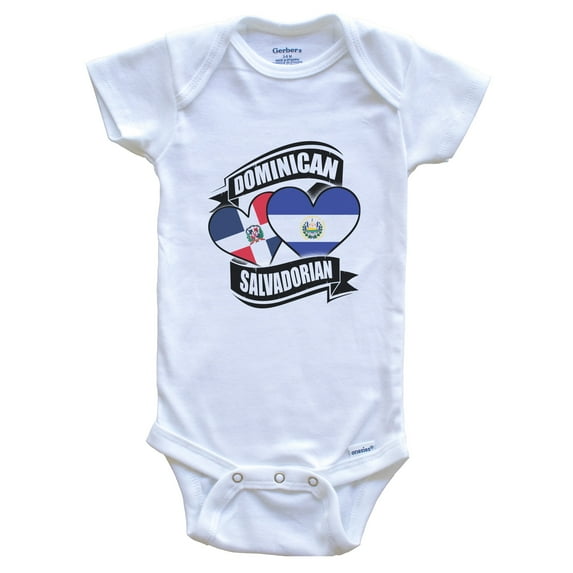 Dominican Salvadorian Hearts Dominican El Salvador Flags Baby Bodysuit, 3-6 Months White