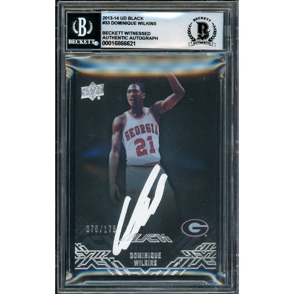 Dominique Wilkins Autographed 2013-14 Upper Deck Black Card #33 Atlanta Hawks Auto Grade Gem Mint 10 "HH Film" #070/175 Beckett BAS Witness #16866621
