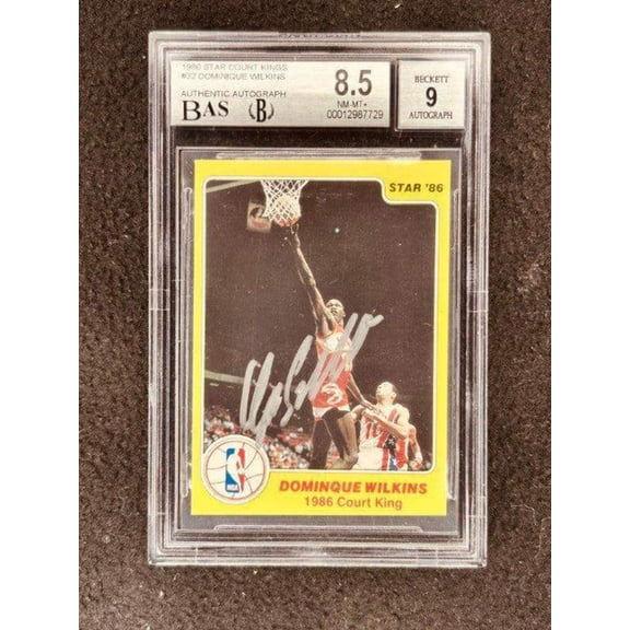 Dominique Wilkins autographed Atlanta Hawks 1986 Star Court Kings card BGS graded 8.5 BAS