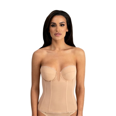 Dominique Women’s Vivienne Strapless Longline Bra - V-Wire Bridal Corset Top, Detachable Garters - Lingerie For women
