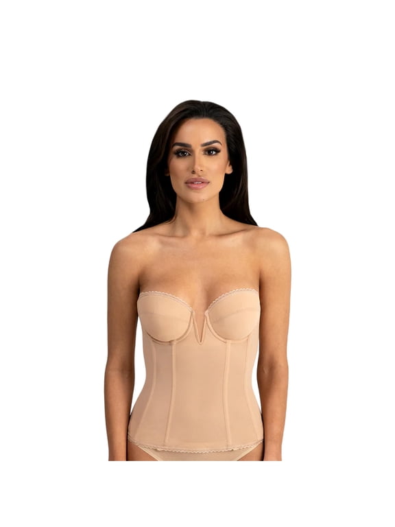 Women’s Vivienne Strapless Longline Bra - V-Wire Bridal Corset Top, Detachable Garters - Lingerie For women