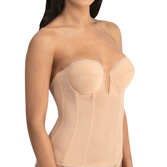 Dominique Women’s Vivienne Strapless Longline Bra - V-Wire Bridal Corset Top, Detachable Garters - Lingerie For women