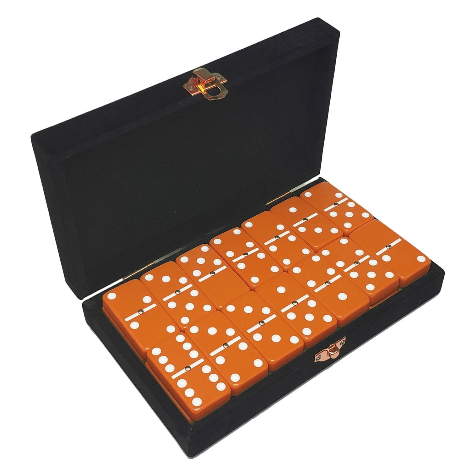 Double Six Dominoes on sale without Spinners in VALVET BOX (Gold)