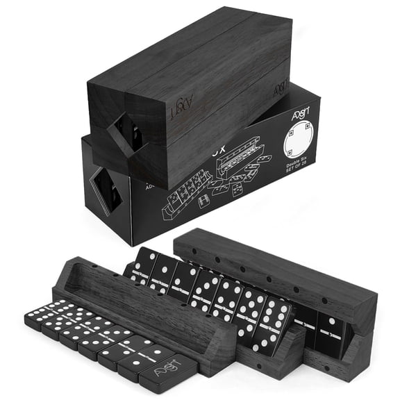 Domino Game Set of 28 | Double 6s | Multiuse Box | Trays | Wood | by ADesign+