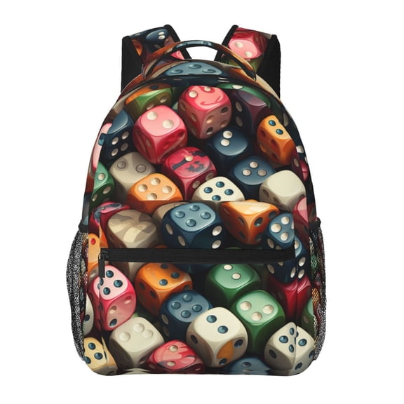 Domino Stones Dice Game Backpack Casual College Bag Zipper Laptop Daypack Hiking Rucksack Travel