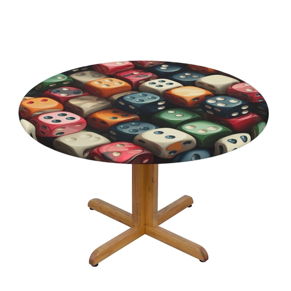 Domino Stones Dice Game Fitted Round Tablecloth 90cm with Elastic Edge, Waterproof Table Cover Furniture Protector for Patio, Dining Room Restaurant