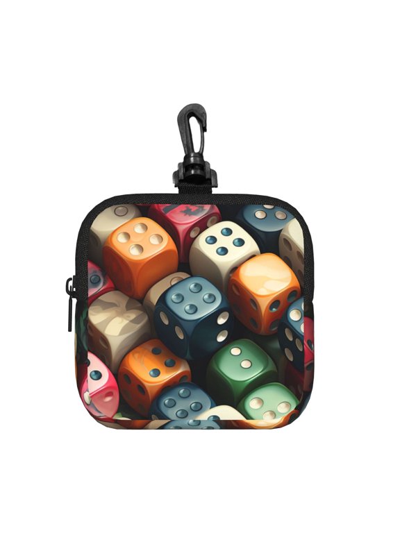 Domino Stones Dice Game Square Gear Pouch with Lobster Clasp Waterproof Tech Accessory Organizer, Key & Coin Case