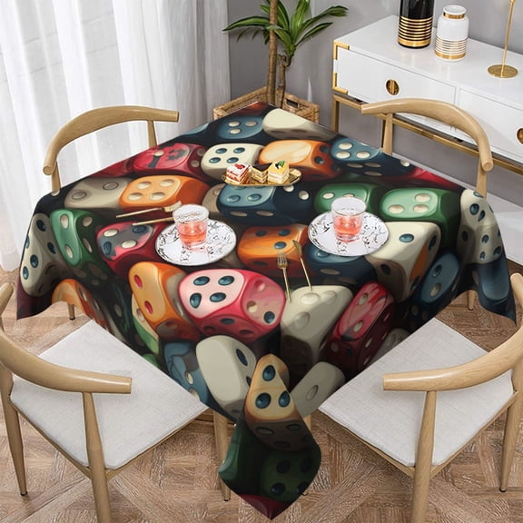 Domino Stones Dice Game Square Tablecloth 60x60 Waterproof Table Cover for Dining Table, Parties, Weddings, Picnics, Cafes