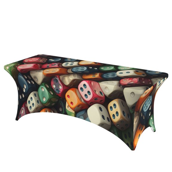 Domino Stones Dice Game Stretch Rectangular Table Cover 6FT Elastic Fitted Tablecloth for Parties, Weddings, Banquets