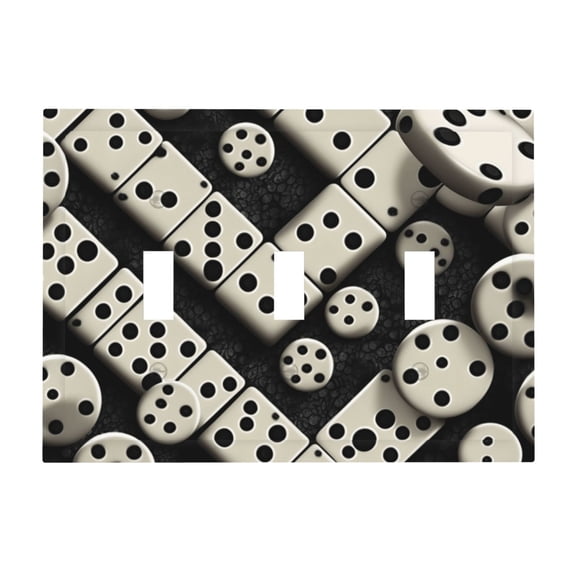 Domino Stones Dominoes Dice Game 3-Gang Wall Plate Modern Decorative Triple Toggle Switch Cover for Home & Commercial Use