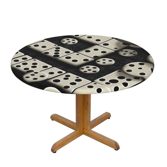 Domino Stones Dominoes Dice Game Fitted Round Tablecloth 90cm with Elastic Edge, Waterproof Table Cover Furniture Protector for Patio, Dining Room Restaurant