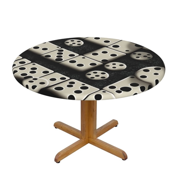 Domino Stones Dominoes Dice Game Round Fitted Tablecloth Elastic Edged Table Cloth Waterproof Table Cover 48in