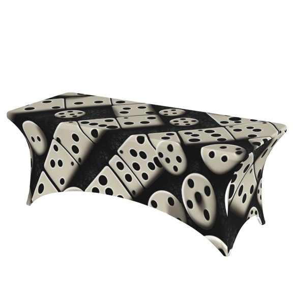 Domino Stones Dominoes Dice Game Stretch Rectangular Table Cover 6FT Elastic Fitted Tablecloth for Parties, Weddings, Banquets
