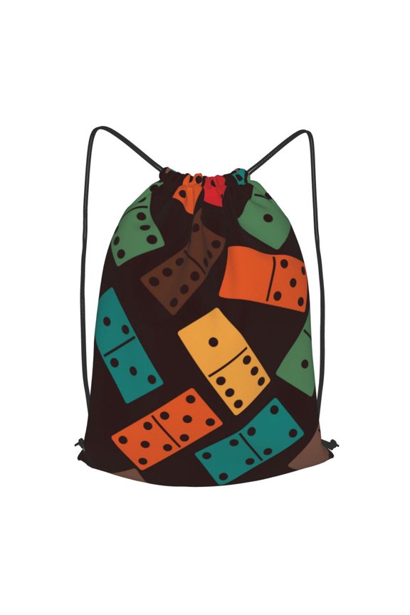 Domino Stones Dominoes Game Dice Drawstring Backpack Gym String Bag Sports Sackpack Cinch Sack, Small