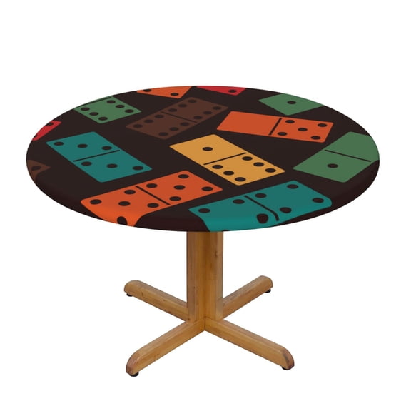 Domino Stones Dominoes Game Dice Fitted Round Tablecloth 90cm with Elastic Edge, Waterproof Table Cover Furniture Protector for Patio, Dining Room Restaurant