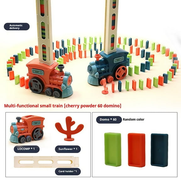 Domino Train for Kids, Domino Train Set with 60 Dominoes, Automatic Domino Train Domino Puzzle Toys, Domino Train with Music, for 3-8 Year Old Christmas Birthday Gifts, Kindergarten Toy(Orange)