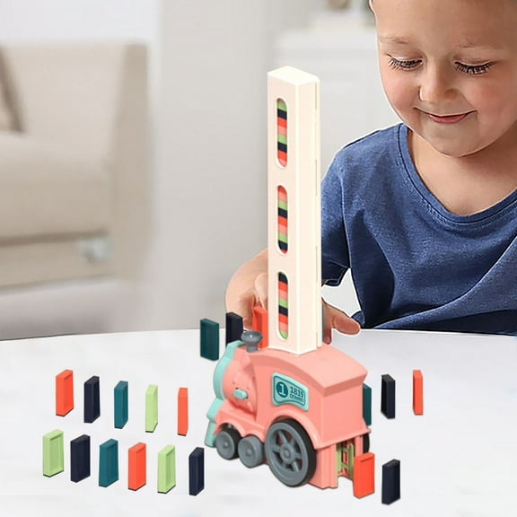 Domino Train Toy For Kids,Tumble Train,Automatic Domino Train Blocks Stacking Toys, Kids Domino Train Toys With Music,Toys Autistic Train Set Locomotive Train Toys Christmas Gifts Boys Girls 3-12