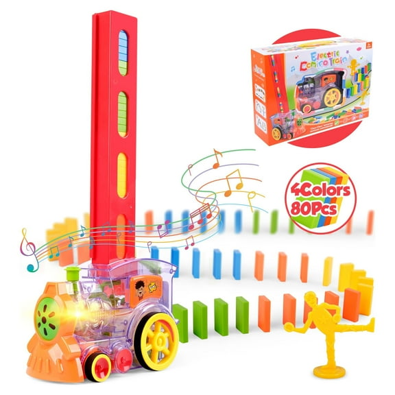 Domino Train Toy Set,Automatic Domino Rally Train Model with Light,Kids Domino Blocks Building Stacking Toy for 3 4 5 6 7 Year Old Boys Girls