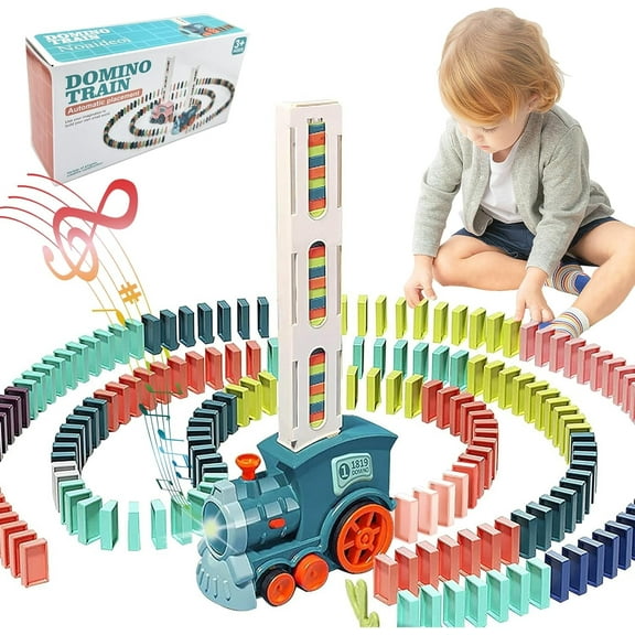 Domino Train Toy Set for Kids, 100 Pcs Automatic Laying Domino Blocks Building and Stacking Toys, Creative Games for Children, Early Education, Birthday Gift