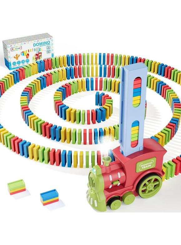 Domino Train Toys,217 Pcs Dominoes for Kids with Alphabet & Number Stickers Steam,Light & Sound, Automatic Domino Train Toy  Stacker