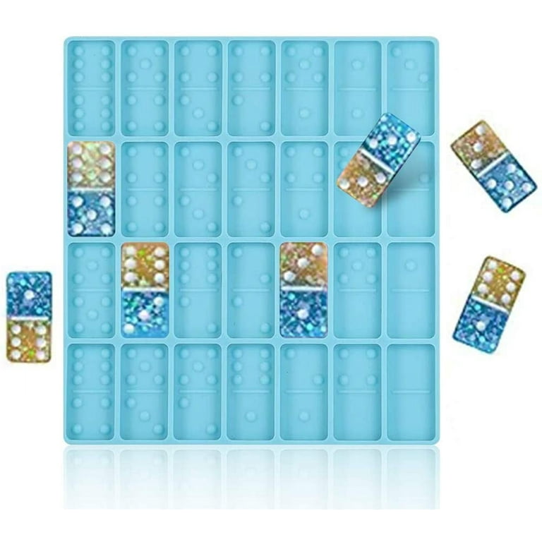 Domino Mold and Tic Tac Toe Mold for Epoxy Resin,Candy Molds Clay Dominoes  28 Cavities Silicone Mold for Resin Casting Pendant Cake Making