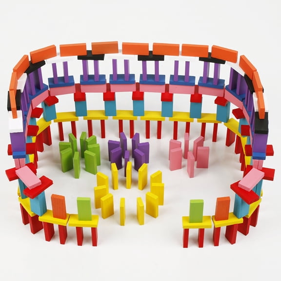 Dominos ,120-Piece Rainbow Wooden Domino Set, Colorful Stacking for Creative Pattern Buildin