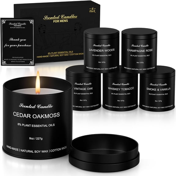 Domivirgo Scented Candles for Men - Candles Gifts for Men, Soy Wax, Cotton Wick, Birthday, Christmas, Anniversary Present, Valentine (6x8oz) A101
