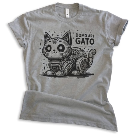 Domo Arigato Cat T-shirt, Unisex Women's Men's Shirt, Cat Robot Kitten Kitty Roboto Cute Japanese, Dark Heather Gray, 3X-Large