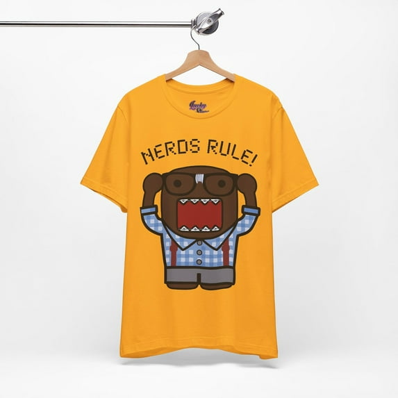 Domo Kun Tee - Unisex Nerd Rules! Cartoon Shirt,Gold Color,Size XL