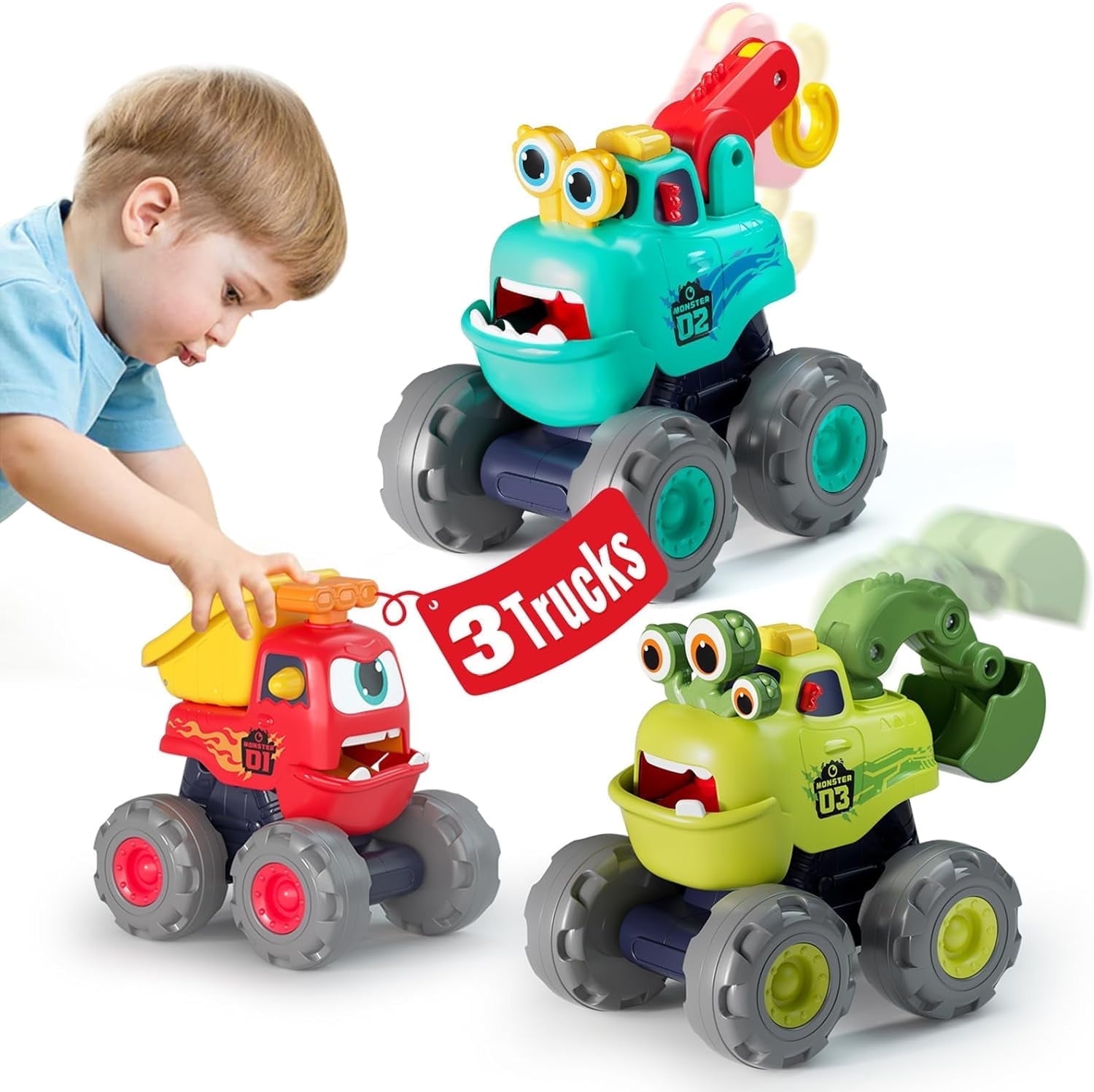 Domolli Toy Cars for 1 Year Old Boy Gifts Monster Trucks Boys Toys for 1 2 3 4 5 Year Old Boys Girls Toddler Car Toy Trucks Baby Boy Toys 12-60 Months Pull Back Cars for Toddlers 1-3 Birthday Gift