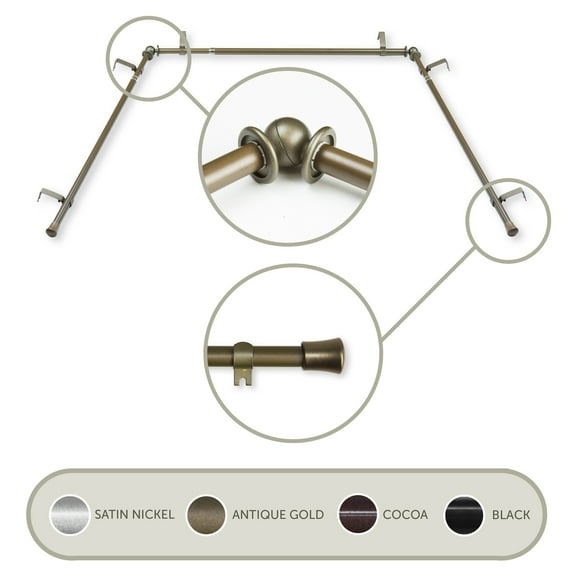 Domovina 5/8" Bay Window Curtain Rod-Color:Antique Brass