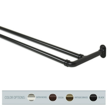 Domovina 5/8" Blackout Double Bay Window Curtain Rod-Color:Black,Size:78-144"
