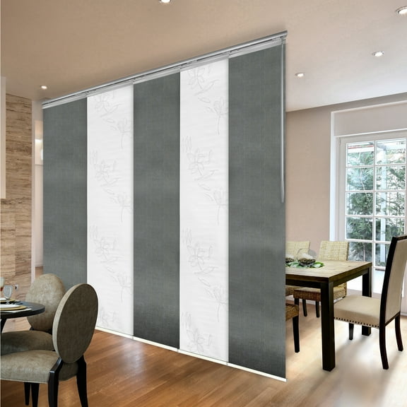 Domovina 5 Panel Track Vertical Blinds, Adjustable 58-110"W x 91.4"H - Bloom/Else