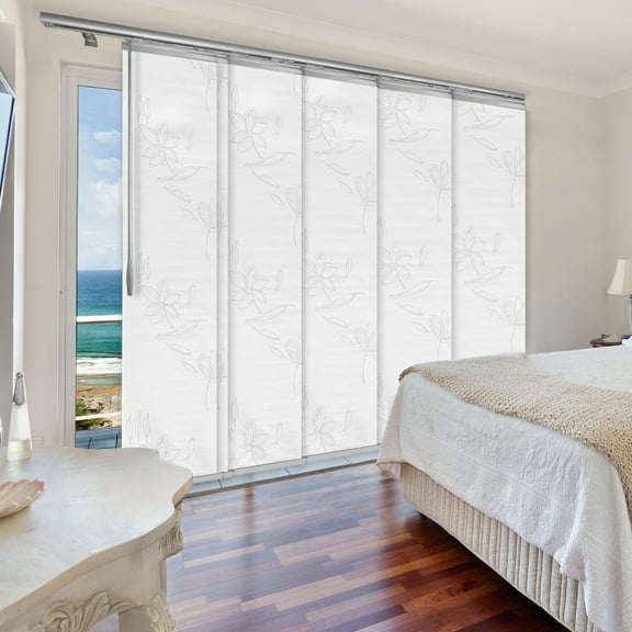 Domovina 6 Panel Track Vertical Blinds, Adjustable 70-130"W x 116"H - Bloom