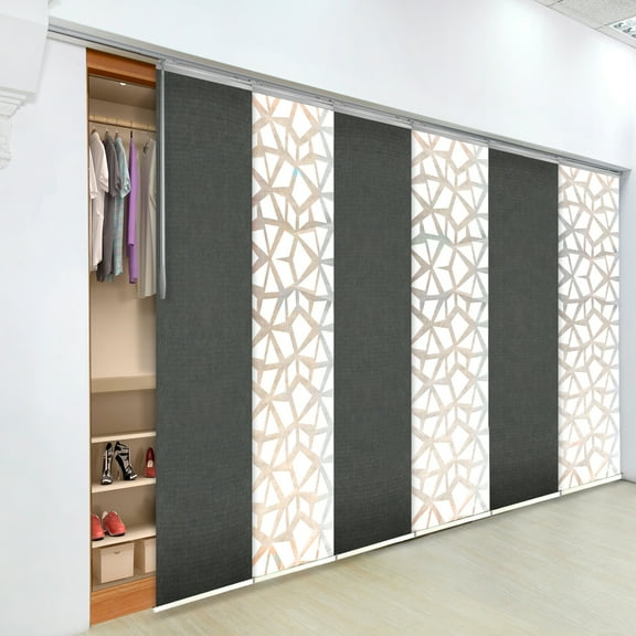 Domovina 6 Panel Track Vertical Blinds, Adjustable 70-130"W x 91.4"H - Splinter/Adelaide