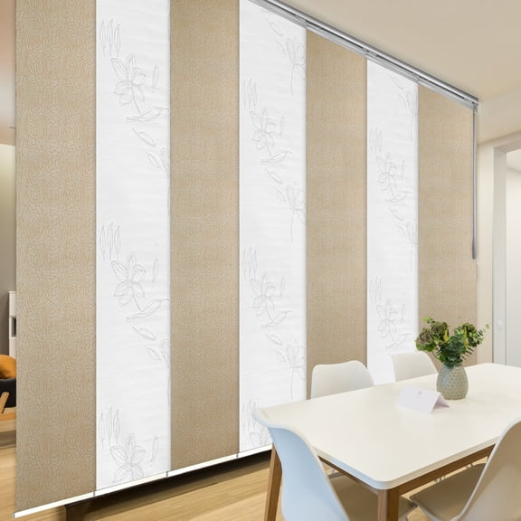 Domovina 7 Panel Track Vertical Blinds, Adjustable 110-153"W x 91.4"H - Bloom/Shel