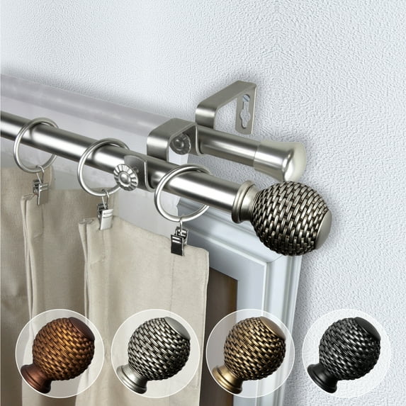 Domovina Abel 13/16" Double Curtain Rod-Color:Satin Nickel,Size:120-170"