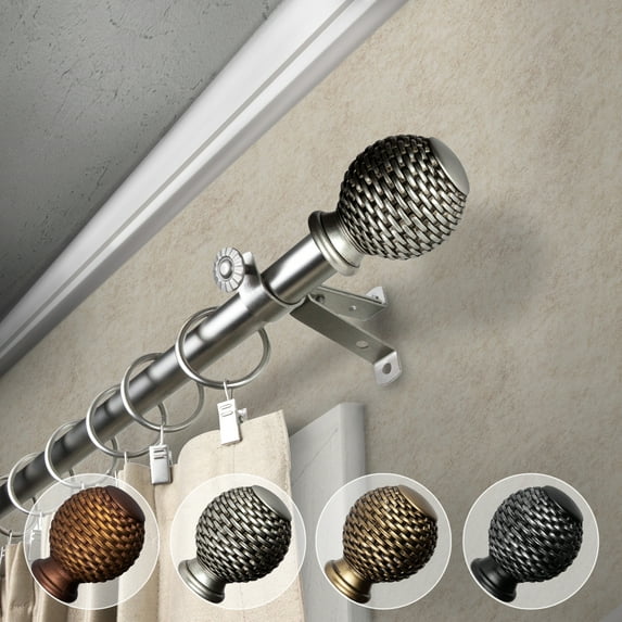 Domovina Abel 13/16" Single Curtain Rod-Color:Satin Nickel,Size:18-28"